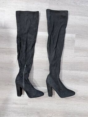 Aldo Black Over-The-Knee Suede Block Heel Boots
